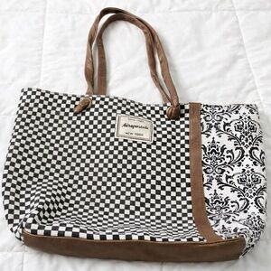 Aeropostale Checkered and Floral Tote with Brown Accents